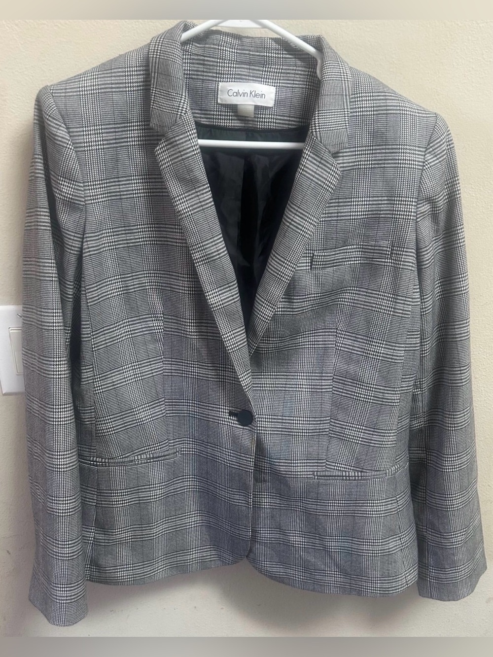 Calvin Klein Gray Glen Plaid Single-Button Blazer